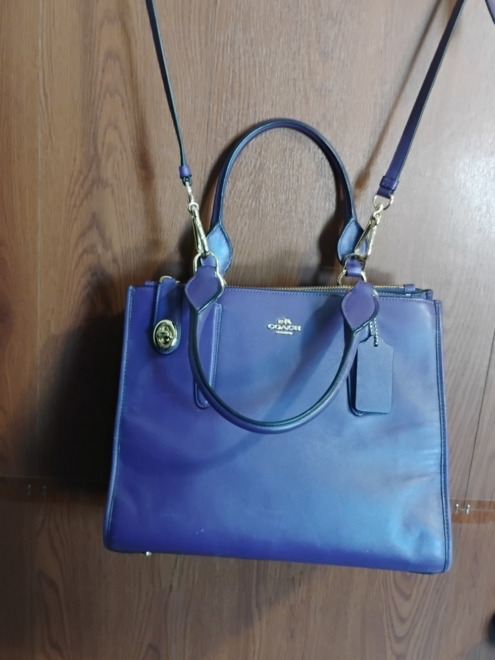 Coach Purple Leather Satchel with Gold Hardware and Detachable Strap